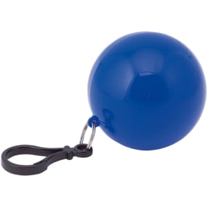 A blue ball-shaped keyring with a black clip. It is smooth and glossy in appearance.