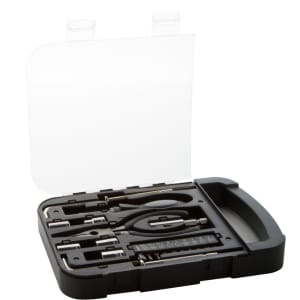 A 22-piece tool set in a black carry case, featuring various tools and a clear cover.
