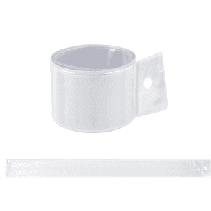A clear, reflective wristband with a snap closure, designed for events and exhibitions.