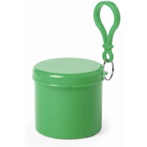 A green Rainsol Pouch with a lid and a carabiner for easy attachment. It features a glossy finish.