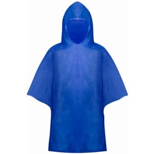 A blue kids poncho with a hood, featuring a simple, lightweight design and no visible branding.