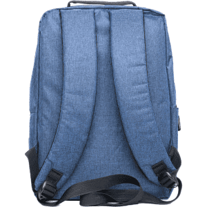 A blue Axis Backpack featuring padded shoulder straps and a sleek design, with a small side pocket.