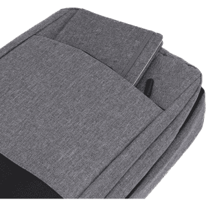 A grey Slate Backpack with multiple compartments and zippers, featuring a subtle branding logo.