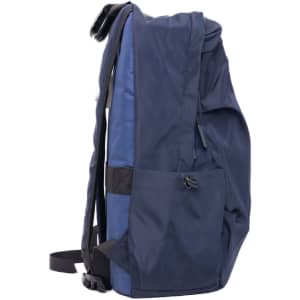 A navy blue backpack with a sleek design, featuring adjustable straps and a side pocket. It has a logo on the front.