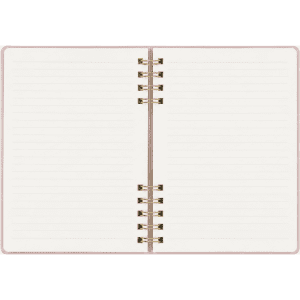 A Twin-Spiral PU hardcover notebook with lined pages and a metallic spiral binding in a soft pink design.