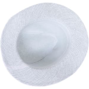 A white loom paper straw hat with a wide brim and a curved crown, featuring a textured finish.