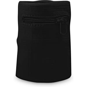 A black sweat band with a zipper, featuring a textured surface and a discreet design.