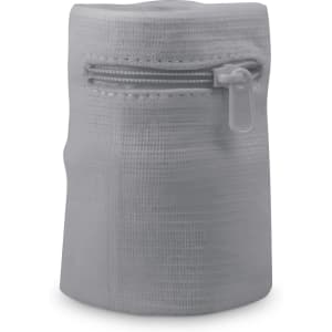 A grey sweat band with a zipper, featuring a textured design and a small zippered compartment.