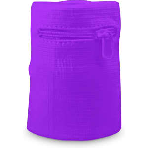 A purple sweat band with a zipper, designed as headwear. The product features a sleek, compact design.