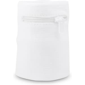 A white sweat band with a zipper, designed for headwear, featuring a simple, sleek design.