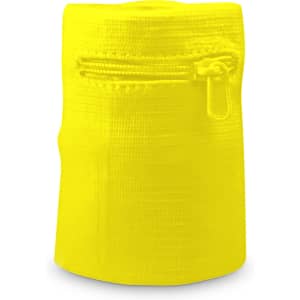 A bright yellow sweat band with a zipper, featuring a textured surface and a compact design.