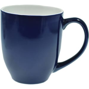 A navy blue coffee mug with a glossy finish and a curved handle. It features a plain design without any logos.