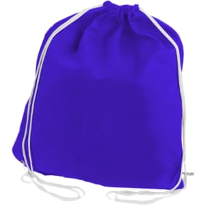 A purple non-woven drawstring bag with white drawstrings, featuring a simple design and no visible logos.