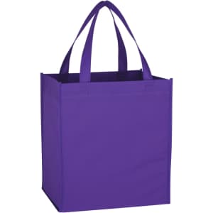 A purple tote bag with two handles, featuring a square design and no visible logos.