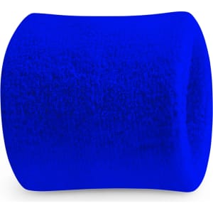 A blue Terry Wrist Sweatband with a textured surface, featuring a logo on the front.