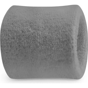 A grey Terry Wrist Sweatband with a soft texture, featuring a logo on its surface.