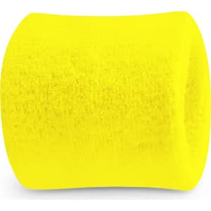 A bright yellow Terry wrist sweatband featuring a soft textured design and a logo.