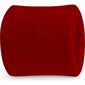 A red Terry Wrist Sweatband with a textured design, featuring a logo.