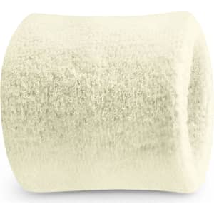 A white Terry wrist sweatband featuring soft, absorbent fabric and a seamless design, with branding present.