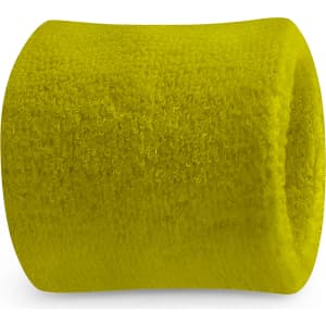 A bright yellow Terry wrist sweatband with a textured surface, featuring a simple design and an unmarked logo.