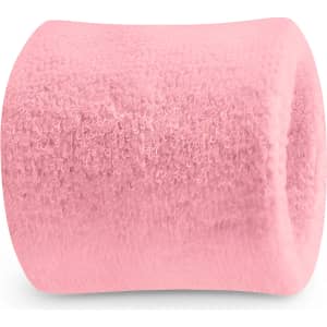 A pink Terry Wrist Sweatband, featuring a soft and textured fabric. It has a logo on it.