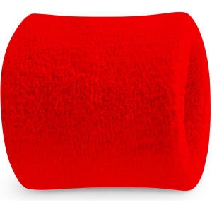 A red Terry Wrist Sweatband with a textured surface, featuring a logo. It's designed for athletic use and comfort.
