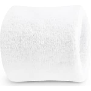 A white Terry wrist sweatband with a textured surface and a logo. Suitable for headwear category.