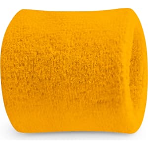 A yellow Terry Wrist Sweatband with a textured surface. It features a branding logo.