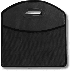 A black Expandable Boot Organizer with a handle and a textured front pocket.