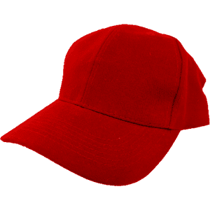 A red brushed cotton baseball cap with a structured front and a curved brim. It features a logo on the side.