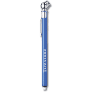 A blue pen with a chrome accents and a logo, featuring a unique design on the cap.
