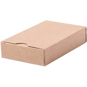 A brown, recycled paper playing cards box with a simple, unmarked design.