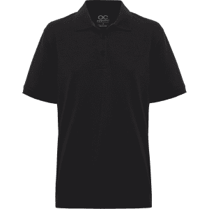 A black men's polo shirt featuring a classic collar and short sleeves, with a logo on the chest.