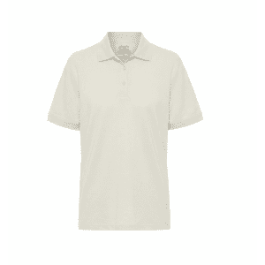 A light grey men's polo shirt with a collar and short sleeves, featuring a logo on the chest.