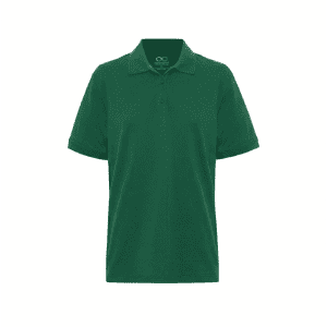 A green Men's Ranger Polo with a classic collar and short sleeves, featuring a logo.