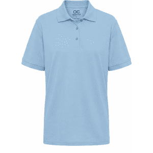 Light blue men's polo shirt featuring a collar and a logo. Suitable for casual or semi-formal wear.