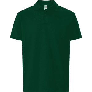 A dark green men's polo shirt with a classic collar and short sleeves, featuring a logo.