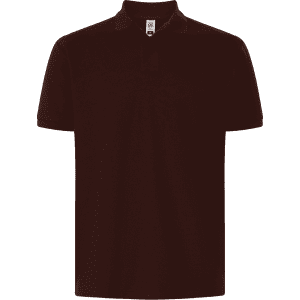 A dark brown polo shirt with a collar and a logo on the chest. Classic styling for casual wear.