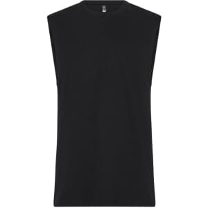 A black men's tank top with a sleeveless design. The top features a simple style and includes a logo.
