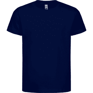 A navy blue kids’ t-shirt with a classic short sleeve design. It features a logo.