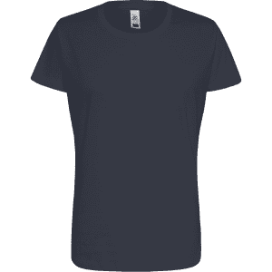 A navy blue women's essential t-shirt with a short sleeve and a classic fit. It features a logo.