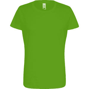 A women's essential tee in vibrant green featuring a crew neckline and short sleeves. The shirt has a logo.