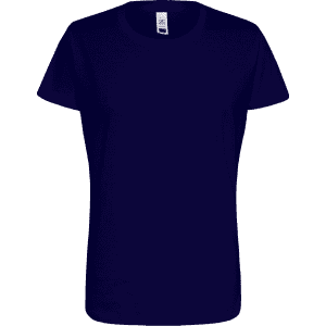 A navy blue women's essential tee with a classic crew neckline and short sleeves, featuring a logo.