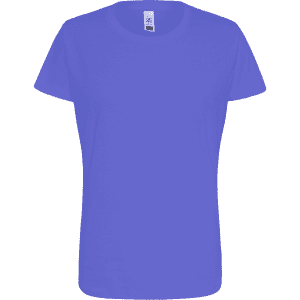 A purple women's essential tee with a classic crew neck and short sleeves. It features a brand logo.