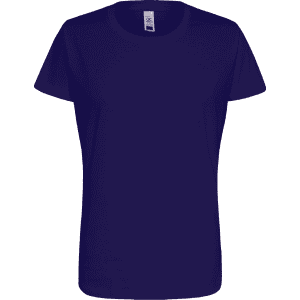 A navy blue women's essential t-shirt with a crew neckline and short sleeves. Features a logo on the label.