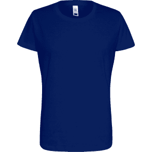 A navy blue women's essential t-shirt with a round neckline and short sleeves. It features a logo.