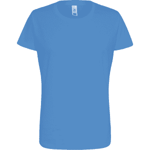 A blue women's essential t-shirt with a round neckline and short sleeves, featuring a logo.