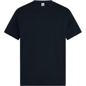 A black t-shirt with a classic crew neck design. It features short sleeves and has a logo on the label.