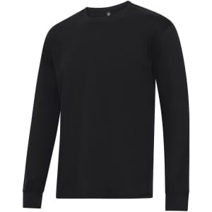A black long sleeve t-shirt featuring a simple design and fitted cuffs. It includes a logo on the garment.