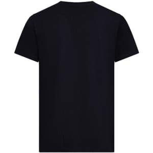A black promotional t-shirt in a simple design, featuring a plain back with no visible branding.